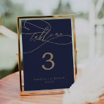 Romantic Navy Calligraphy | Flourish Table Number<br><div class="desc">This romantic navy calligraphy flourish table number is perfect for a simple wedding. The modern classic design features fancy swirls and whimsical flourishes with gorgeous elegant hand lettered faux champagne gold foil typography. The card prints on the front and back (double-sided). Add each table number that you need to your...</div>