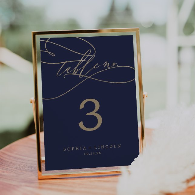 Romantic Navy Calligraphy | Flourish Table Number (Creator Uploaded)