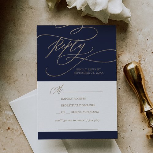 Romantic Navy Calligraphy Music Request RSVP Card