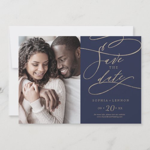 Romantic Navy Calligraphy Photo Save The Date