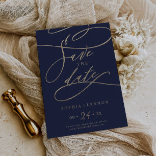 Romantic Navy Calligraphy Save The Date