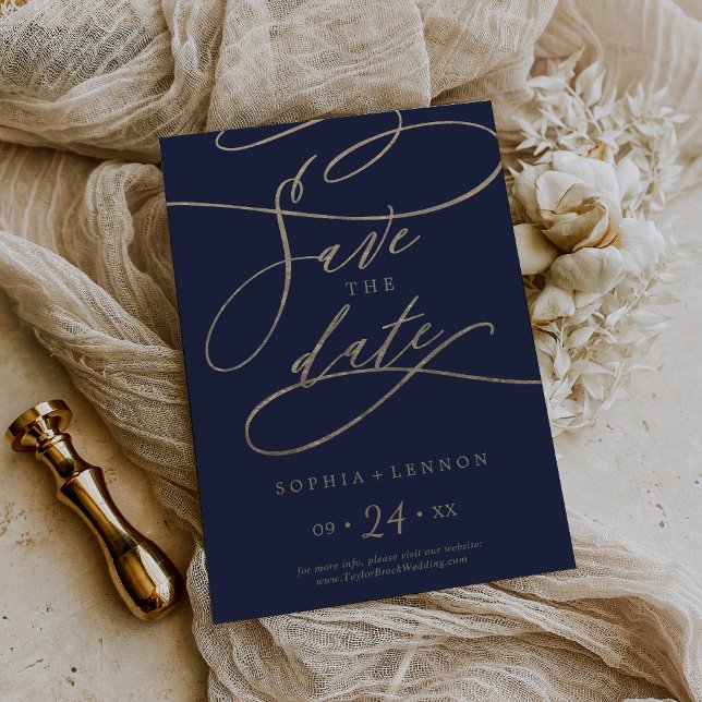 Romantic Navy Calligraphy Save The Date (Creator Uploaded)