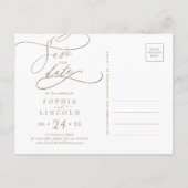 Romantic Navy Calligraphy Save the Date Postcard (Back)