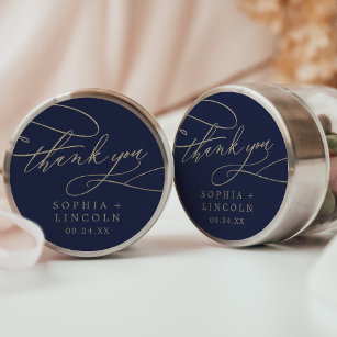 Romantic Navy Calligraphy Thank You Favor Sticker