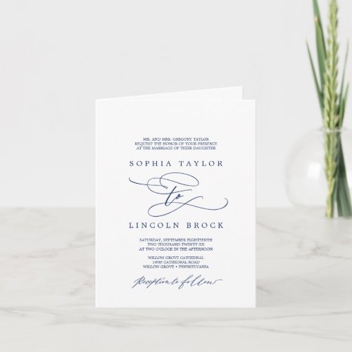 Romantic Navy Calligraphy Wedding Invitation