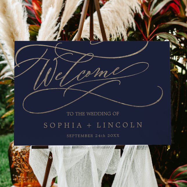 Romantic Navy Calligraphy Welcome Wedding Foam Board (Creator Uploaded)