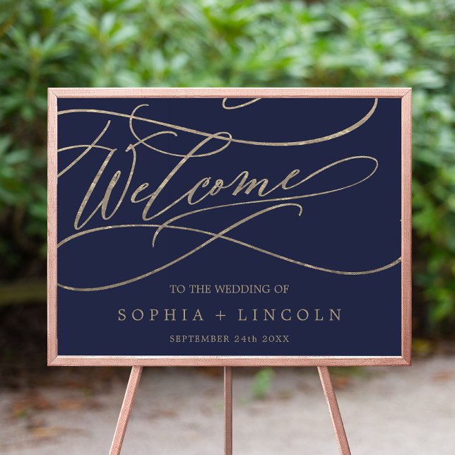 Romantic Navy Calligraphy Welcome Wedding Poster (Creator Uploaded)