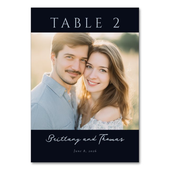 Romantic Navy Classic Photo Table Number (Front)