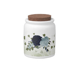 Romantic navy &dusty blue flowers greenery candy jar