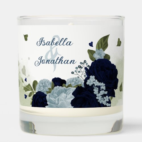 Romantic navy dusty blue flowers greenery wedding scented candle