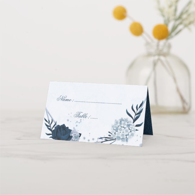 Romantic Navy & dusty blue flowers Place Card (Front)