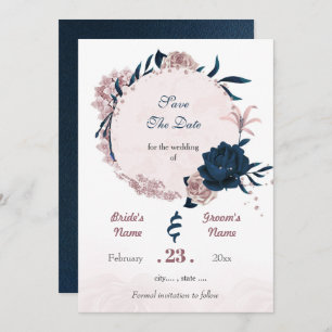 Romantic Navy & dusty rose flowers Save The Date