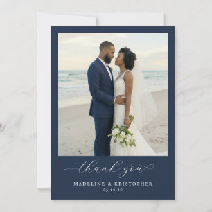 Romantic Navy Elegant Photo Thank You Card