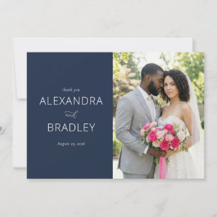 Romantic Navy Elegant Photo Thank You Card