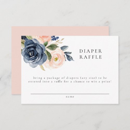 Romantic Navy Floral Baby Shower Diaper Raffle Invitation