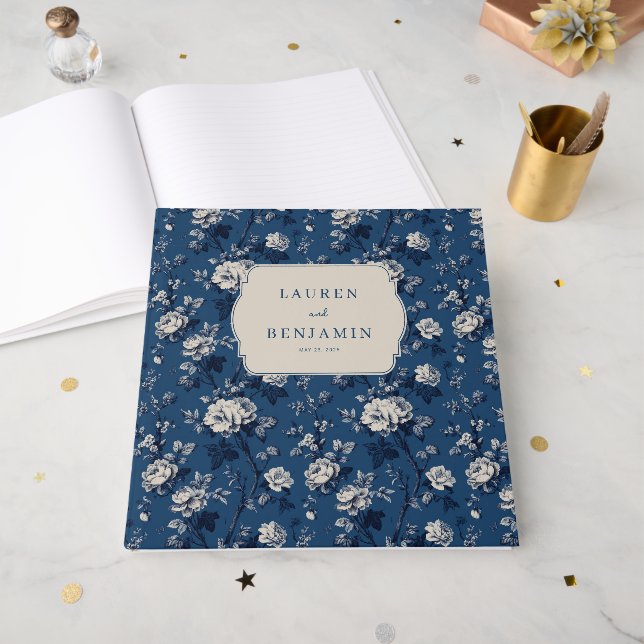 Romantic Navy Floral ElegANCE Guest Book (Front Open)