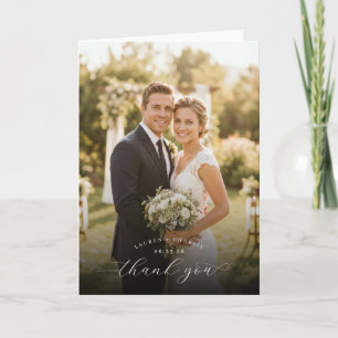 Romantic Navy Floral Photo Letterpress Thank You Card