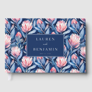 Romantic Navy Floral Protea Foil Guest Book