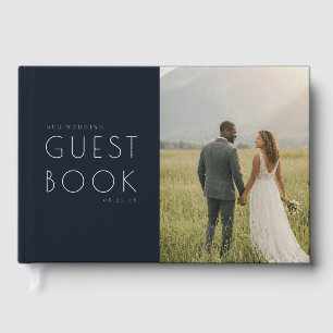 Romantic Navy Minimalist Photo Foil Guest Book