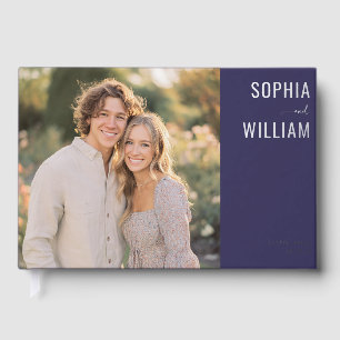 Romantic Navy Minimalist Photo Foil Guest Book