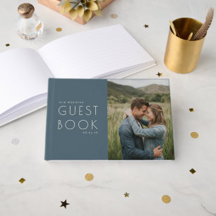 Romantic Navy Minimalist Photo Guest Book