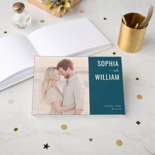 Romantic Navy Modern Photo Guest Book