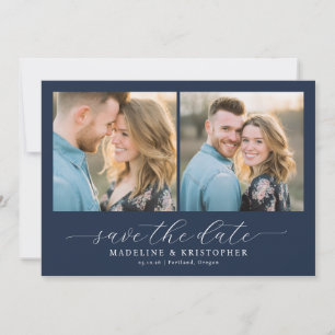 Romantic Navy Photo Collage Save The Date