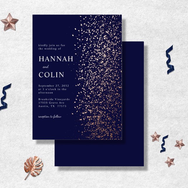 Romantic Navy Rose Gold Stardust Foil Invitation (Creator Uploaded)