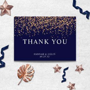 Romantic Navy Rose Gold Stardust Letterpress Thank You Card