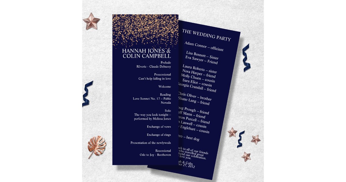 Rose Gold Program Romantic Navy Rose Gold Stardust Program | Zazzle