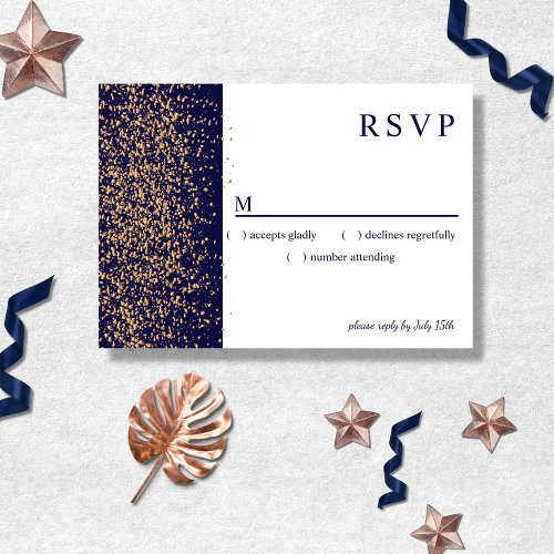Romantic Navy Rose Gold Stardust RSVP Card