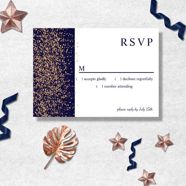 Romantic Navy Rose Gold Stardust RSVP Card (Creator Uploaded)