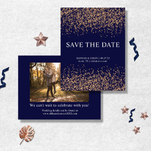 Romantic Navy Rose Gold Stardust Save The Date
