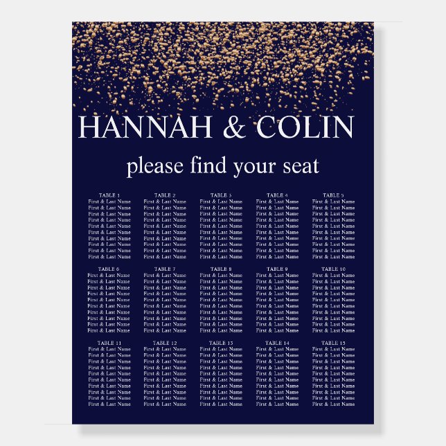 Romantic Navy Rose Gold Stardust Seating Chart Foam Board (Front)