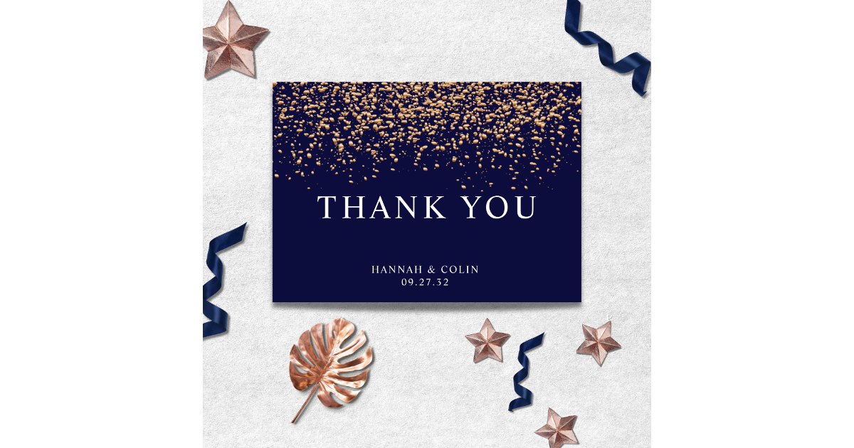 Romantic Navy Rose Gold Stardust Thank You Card | Zazzle