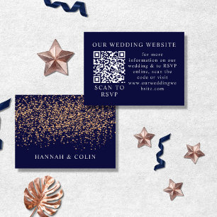 Romantic Navy Rose Gold Stardust Web QR Code Enclosure Card