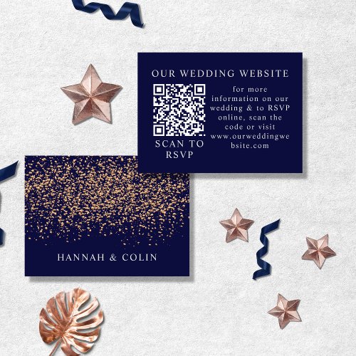 Romantic Navy Rose Gold Stardust Web QR Code  Enclosure Card