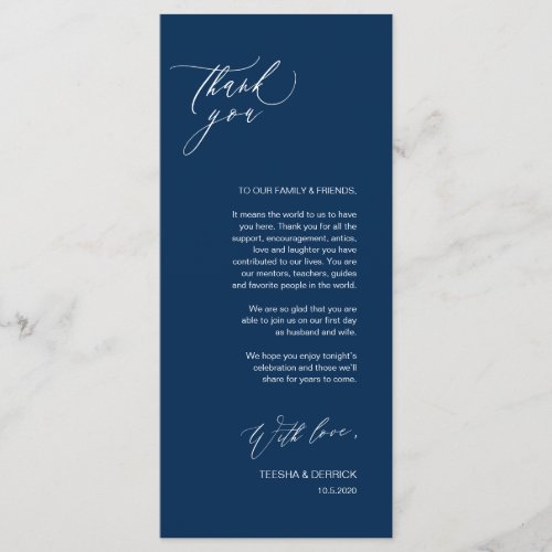 Romantic Navy  Script Place Setting Thank You Card