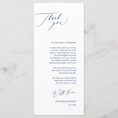 Romantic Navy Script Place Setting Thank You Card