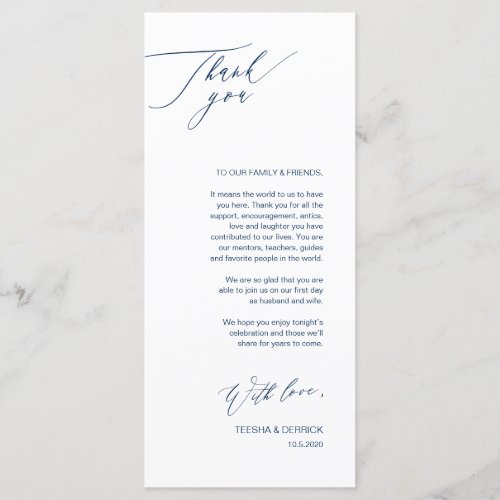 Romantic Navy  Script Place Setting Thank You Card