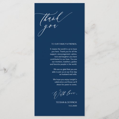 Romantic Navy Script Place Setting Thank You Cards