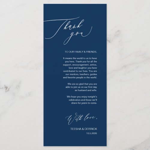 Romantic Navy Script Place Setting Thank You Cards