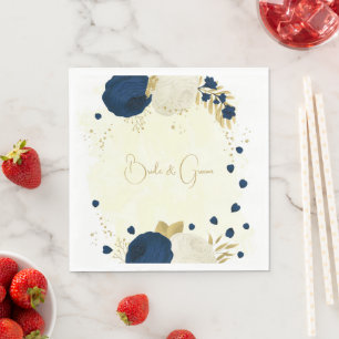Romantic navy & white flowers gold wedding napkins