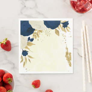 Romantic navy & white flowers gold wedding napkins