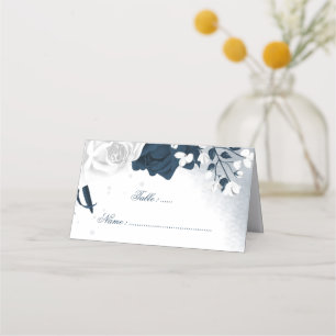 Romantic Navy & white flowers  Place Card