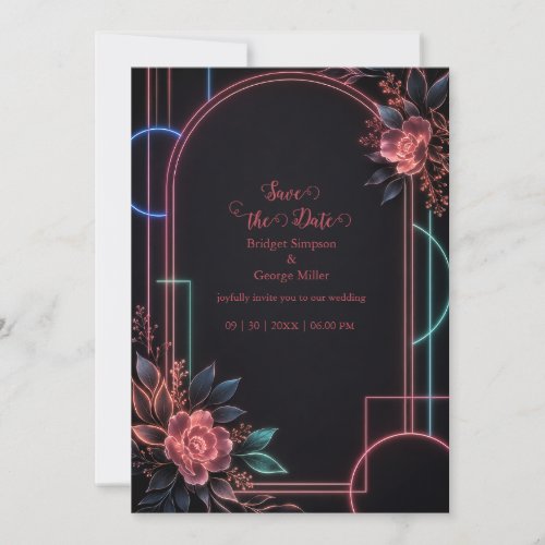 Romantic Neon Floral Wedding Arch Glow Invitation