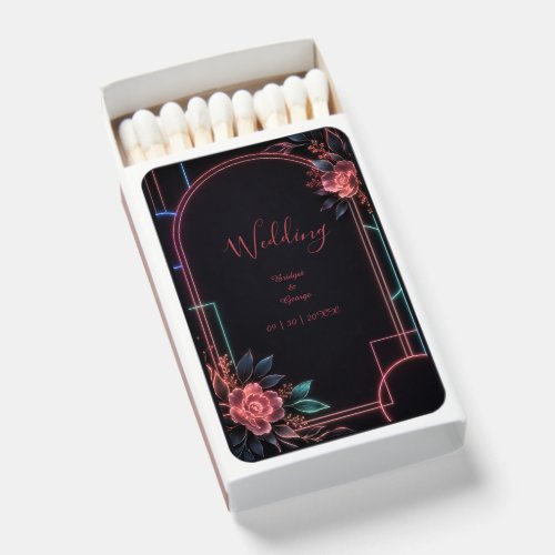 Romantic Neon Floral Wedding Arch Glow Matchboxes