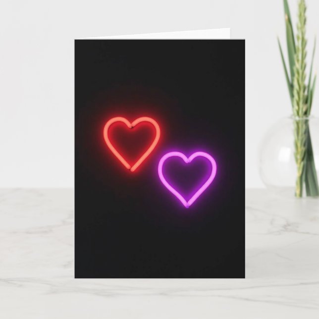 Romantic Neon Hearts Card (Front)
