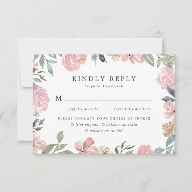 Romantic Neutral Blush Floral | Meal Choice RSVP (Front)