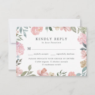 Romantic Neutral Blush Floral   Meal Choice RSVP Card